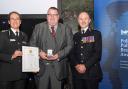 Robert Bray with Suffolk Chief Constable Rachel Kearton and Chief Constable Gavin Stephens who chairs the National Police Chiefs' Council (NPCC).