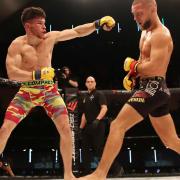 Steve Aimable, left, dropped a points decision to featherweight champion in a non-title fight Mads Burnell at Cage Warriors 111, but he's still my fighter of the year. Picture: ROSS HALLS