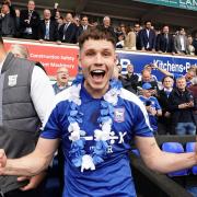 George Hirst celebrates after Ipswich Town secured promotion to the Premier League.