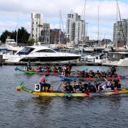Dragon Boats competing on Ipswich Waterfront.