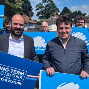 Richard Holden and Tom Hunt campaigning together in Ipswich on Saturday.