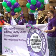UNISON workers protest outside Ipswich Town Hall