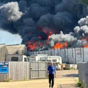 A huge fire has been spotted at a recycling centre near Ipswich