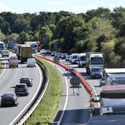 Traffic on the A14 near the Orwell Bridge following a lane closure in September