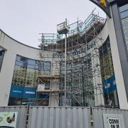 Work ongoing on the outside of Buttermarket Shopping Centre is due to finish next month