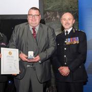 Robert Bray with Suffolk Chief Constable Rachel Kearton and Chief Constable Gavin Stephens who chairs the National Police Chiefs' Council (NPCC).