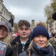 John and June Collen with children Hamish, 20, and Grace, 23, at the London rally against new inheritance tax rules