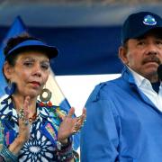 Nicaragua’s President Daniel Ortega and his wife, Vice President Rosario Murillo, lead a rally in Managua, Nicaragua. (AP/Alfredo Zuniga)