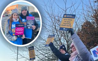 Nurses gathered outside Ipswich Hospital for strike action today, with some joining the picket line after an exhausting 12 hour shift.