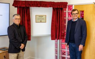 Nigel Wood, Celestion managing director (left) with Patrick Spencer, MP for Central Suffolk and North Ipswich at the unveiling of the plaque.