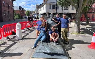 Phase one of the Cardinal Route project has started as students painted the bollards around the Cardinal Wolsey statue